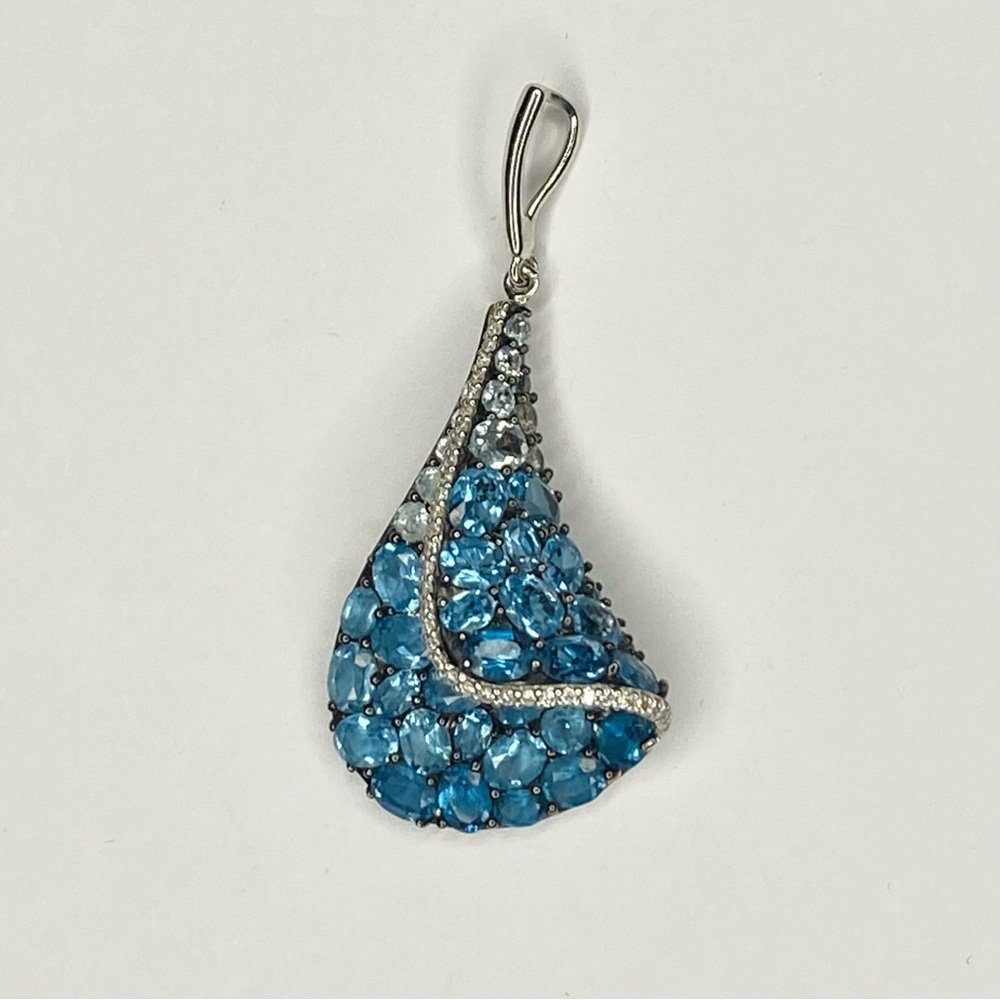 Allison Kaufman 14k White Gold Diamond w/ Blue Topaz Pendant “Come Sail Away” 🌊